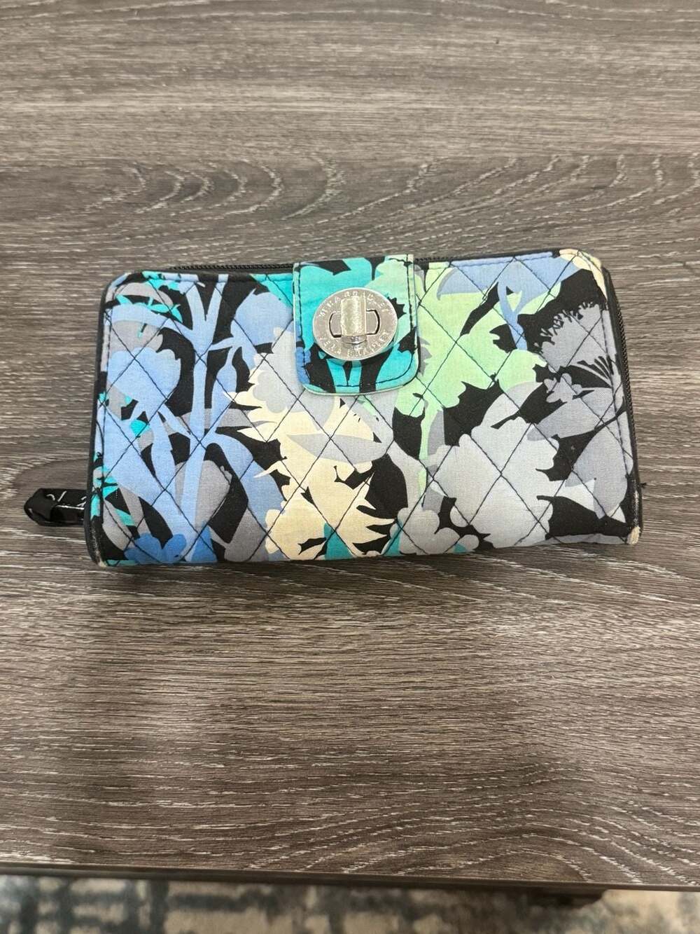 Vera Bradley Blue Green Floral Quilted Turn Lock Wallet